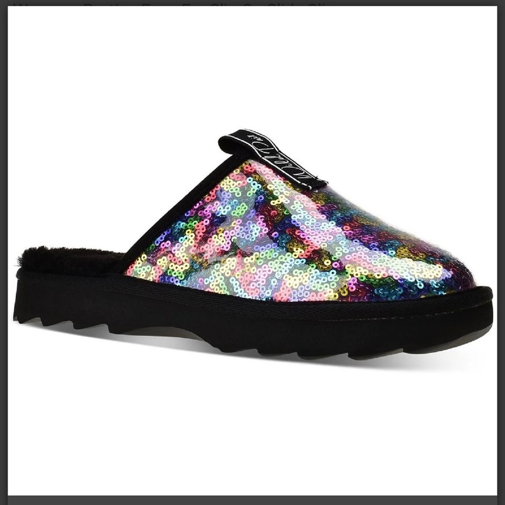 Wild Pair Portiaa Faux Fur Rainbow Sequin Slip On Slide Slippers Wm’s Sz 7.5 NWB